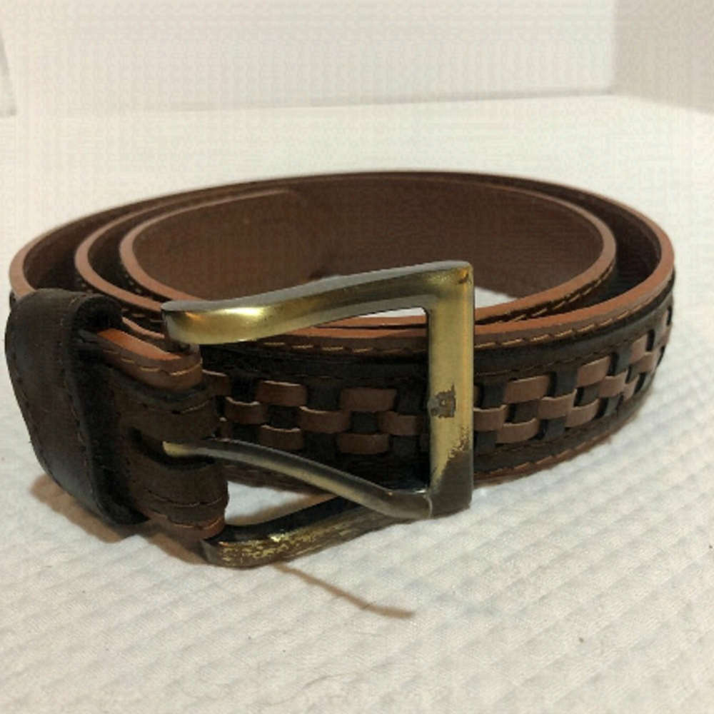 TWO Tone Brown Weaved Leather Belt Size 36"